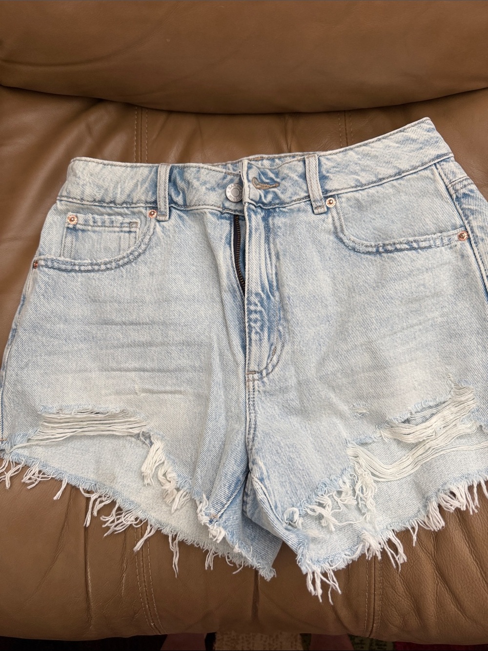 Garage Light Blue Distressed Denim Shorts
